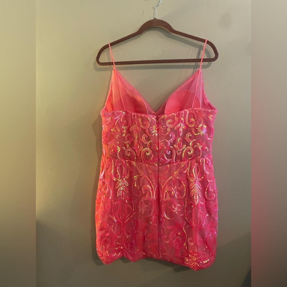 Hot Pink Sparkly Sequin Homecoming Mini Bodycon Dress - Picture 3 of 4